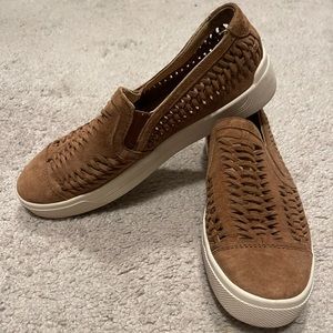 Tan slip-on sneaker slides